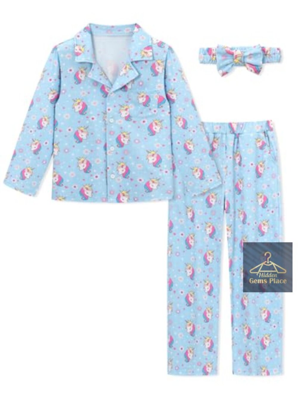 Girls Pajama Set Button-Down Long Sleeve Sleepwear 4-12Y